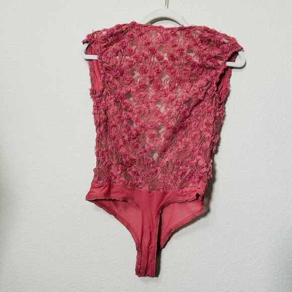 NEW Free People Intimately 2 Haute 2 Handle Pink Rosette Bodysuit Small Coquette - Picture 4 of 11